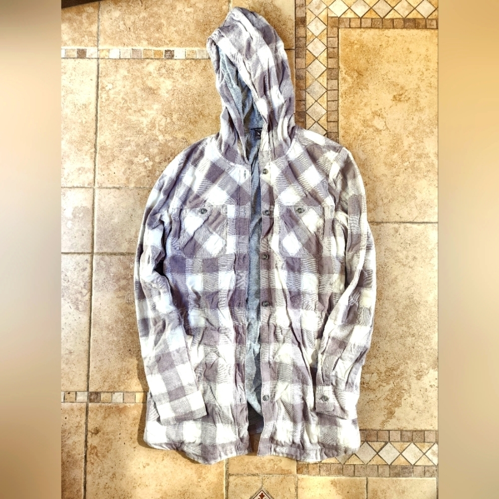 Eddie bauer plaid button-up hooded shirt